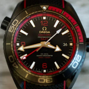 OMEGA Planet Ocean Deep Black Red Front Shot