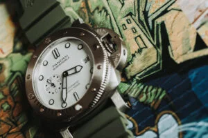 Panerai Submersible PAM01595 against graffiti background