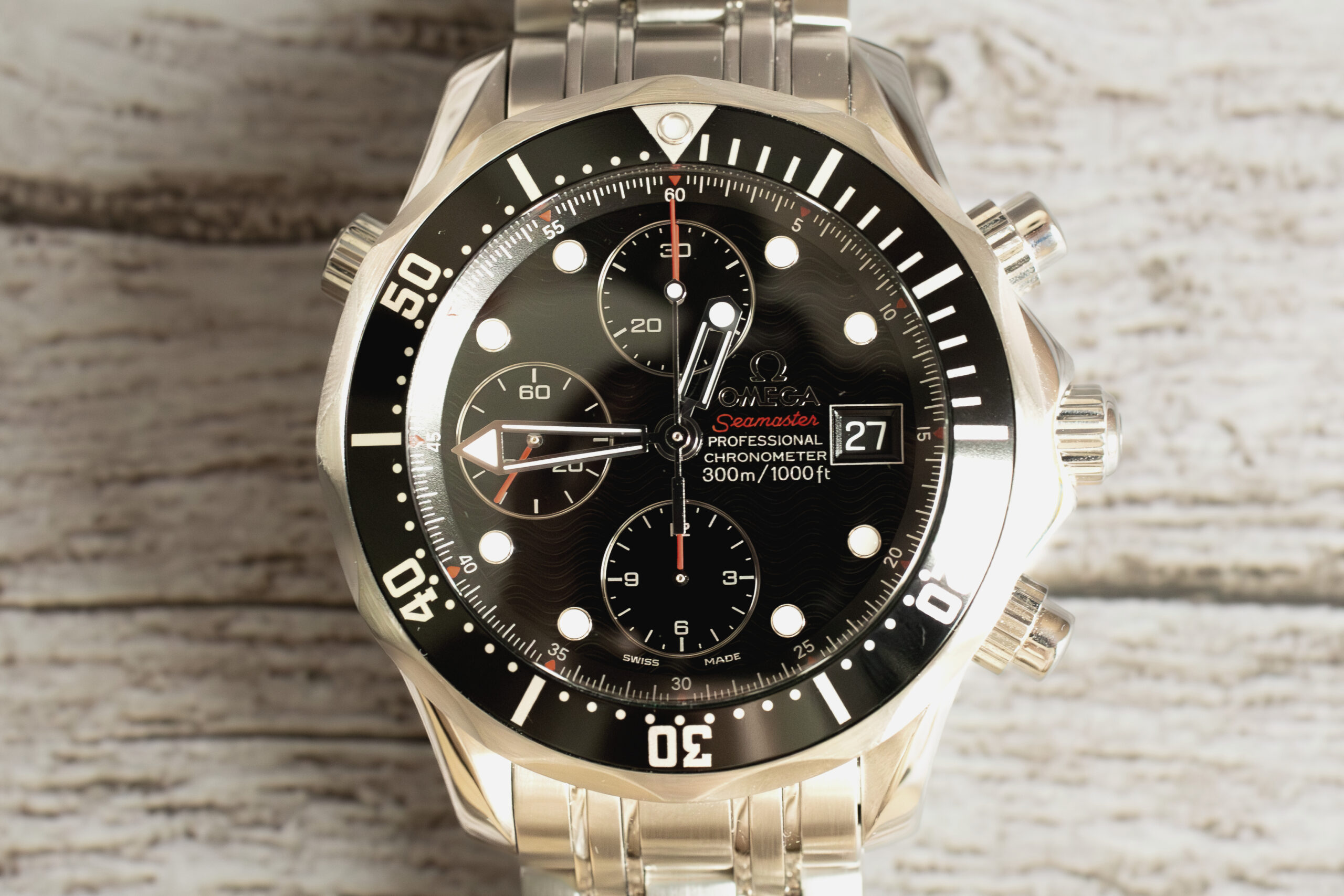 Pre-Owned OMEGA Seamaster 300M Chronograph Black Dial Front Shot