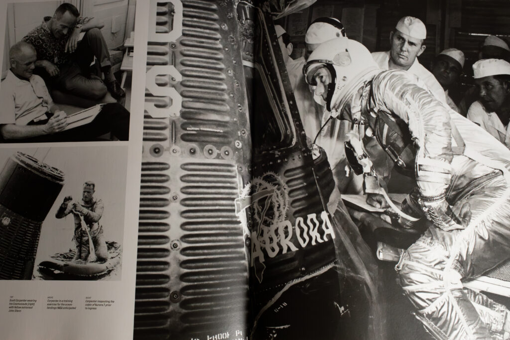Black and white photos of Scott Carpenter and Aurora 7 from Breitling 140 Commemorative Book