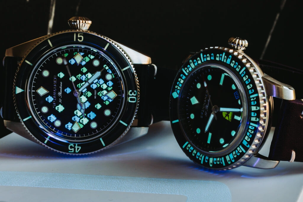 Spinnaker x Seconde/Seconde 50 Phantoms Lume Shot at MVS Watches