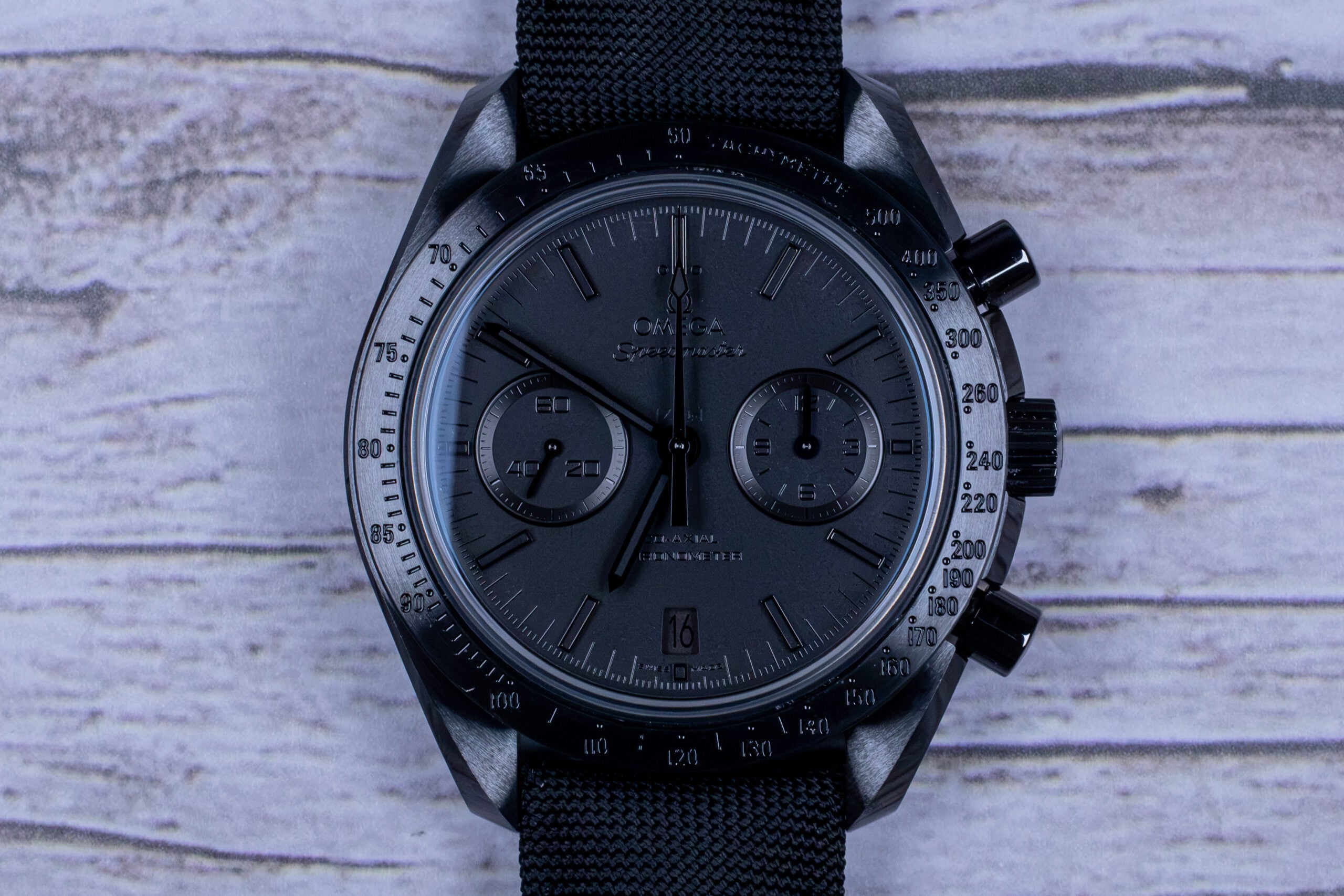 OMEGA Speedmaster Dark Side of the Moon Black Black Front Shot at MVS Watches