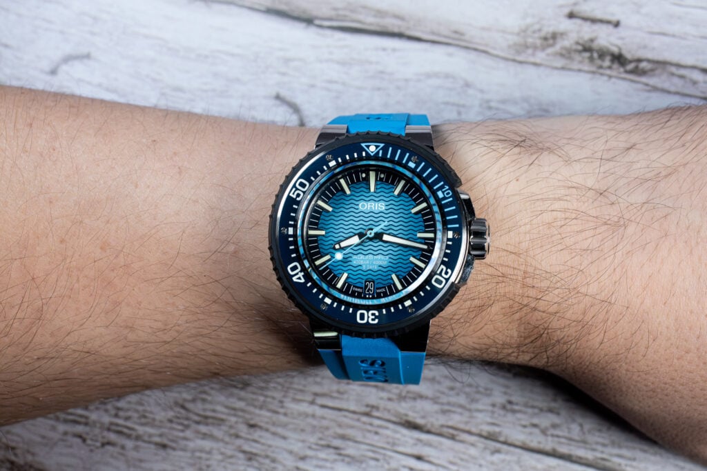 Oris Aquis Pro 4000 Watch 01 400 7777 7155-Set Wrist Shot at MVS Watches